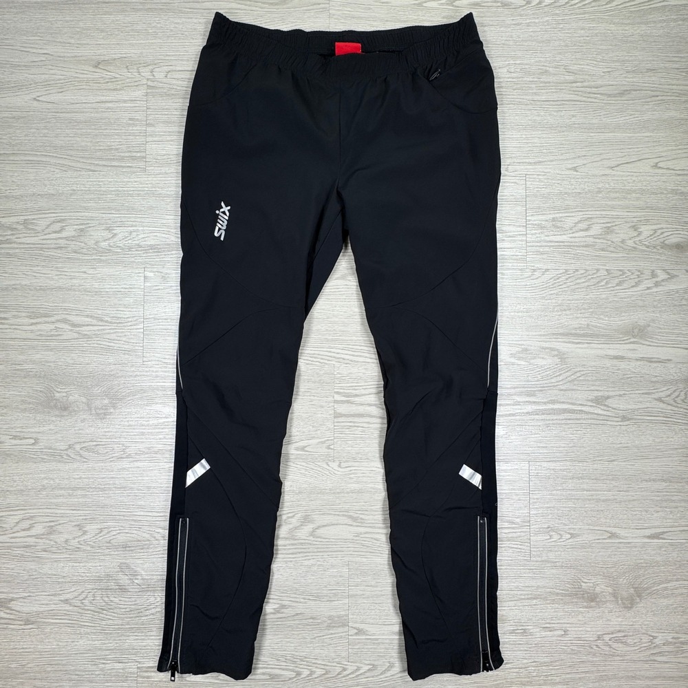 Swix Women's Pants XC Ski Training Black Large Reflective Ankle Zip Softshell